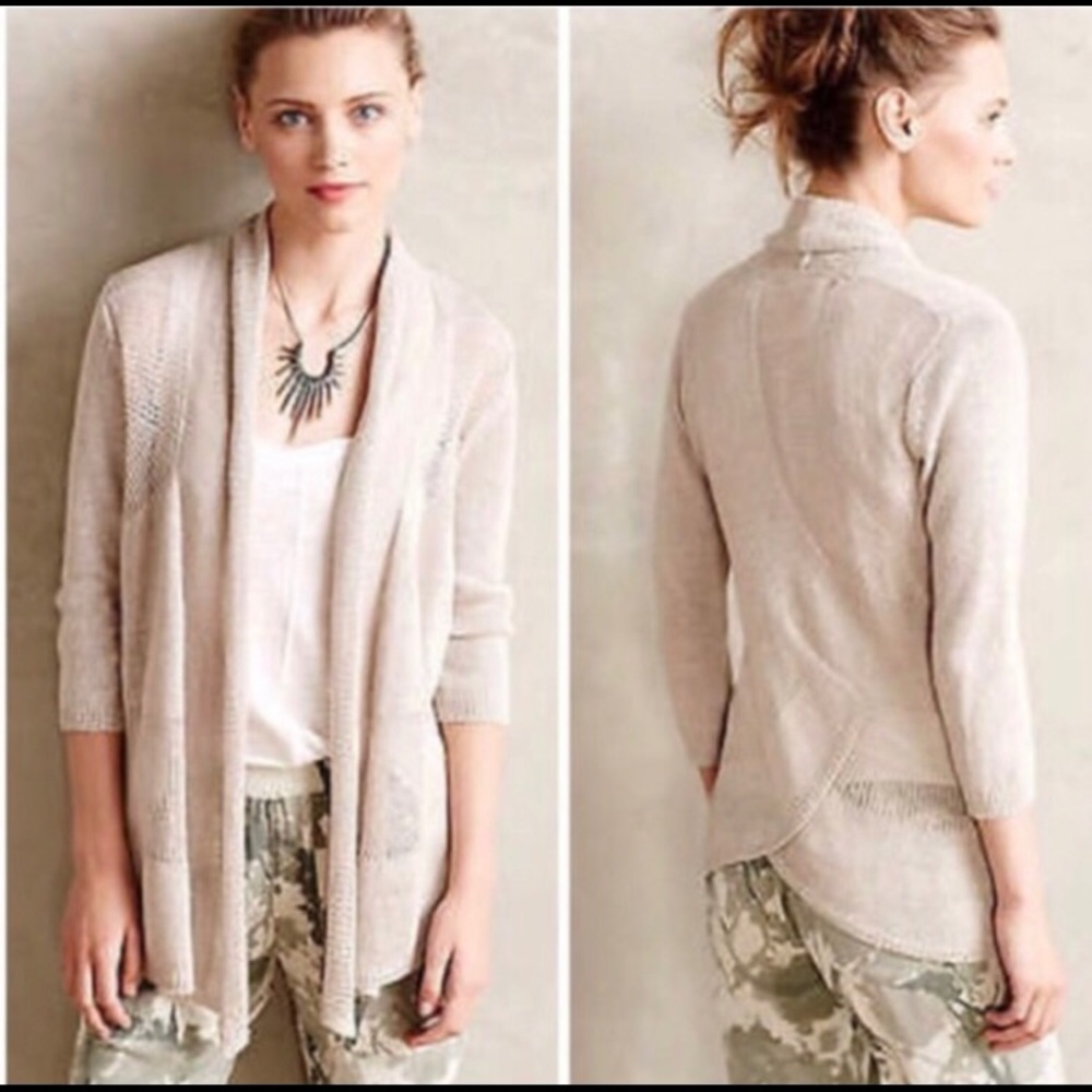 Anthro Angel North 100% Linen Open Front Cardigan